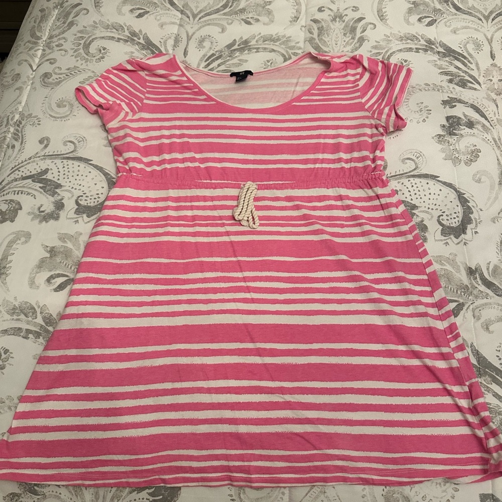 H&M Pink and White Striped Mini Dress